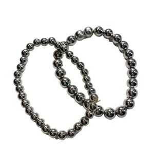 Beaded Silver Duo Bracelet Set Two Pieces